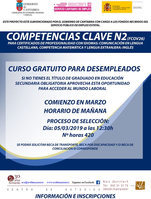 Nuevo Curso en Santander para desempleados:  Competencias Clave N2 para certificados de profesionalidad con idiomas
