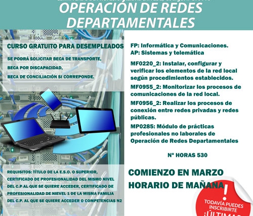 Próximo inicio del curso Operación de Redes Departamentales (IFCT0110) en Santander