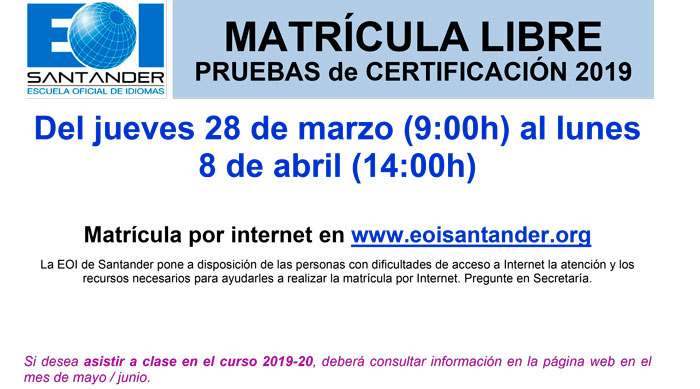 Pruebas libres de EOI 2019 de Santander