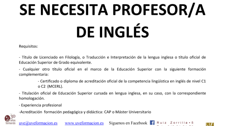 Se precisa docente de Inglés