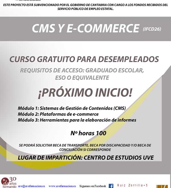 Curso de CMS y E-Commerce gratis en Santander