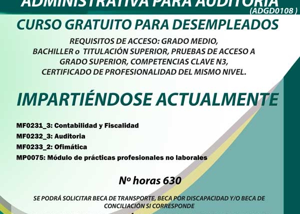 Curso gratuito de Gestión contable y administrativa para auditoria para desempleados